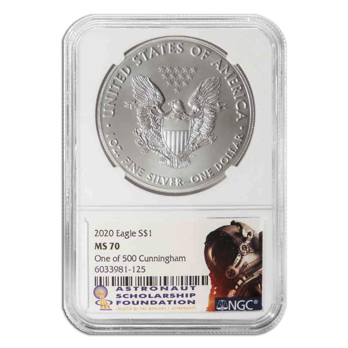 Buy 2020 Silver Eagle NGC MS70 Astronaut Cunningham Signed Online