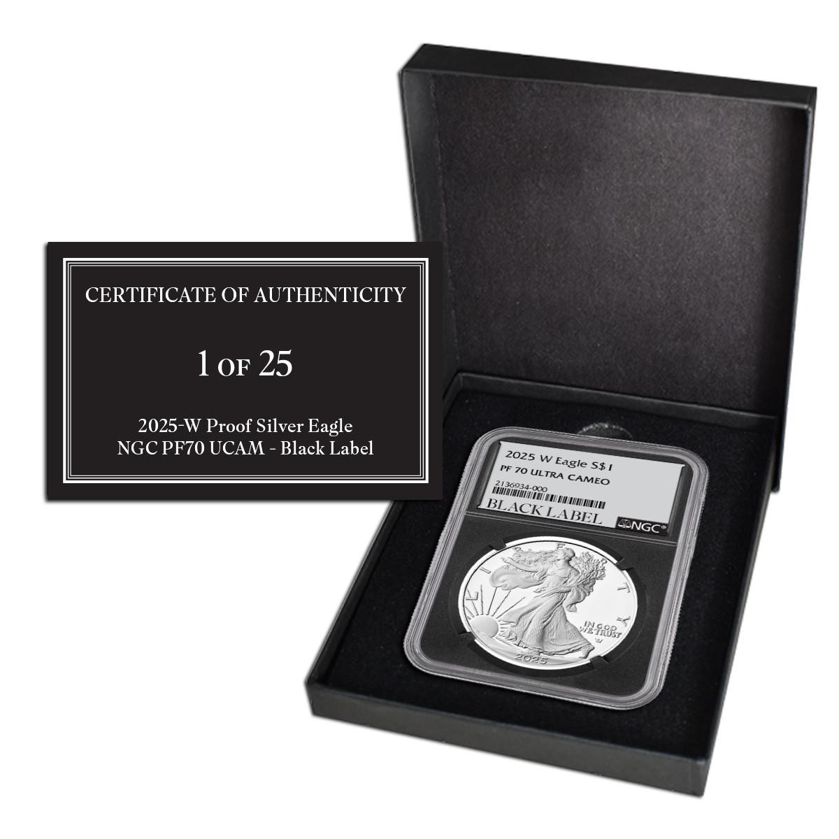 2025 アメリカ イーグル銀貨 1オンス ブラックラベル 2025-W Proof Silver Eagle NGC PF70 UCAM Black Label 1 of 25