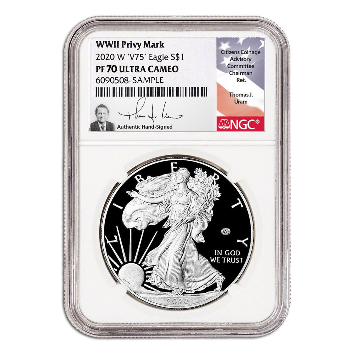 2020-W Silver Eagle NGC PF70 UCAM Thomas Uram - V75 Privy