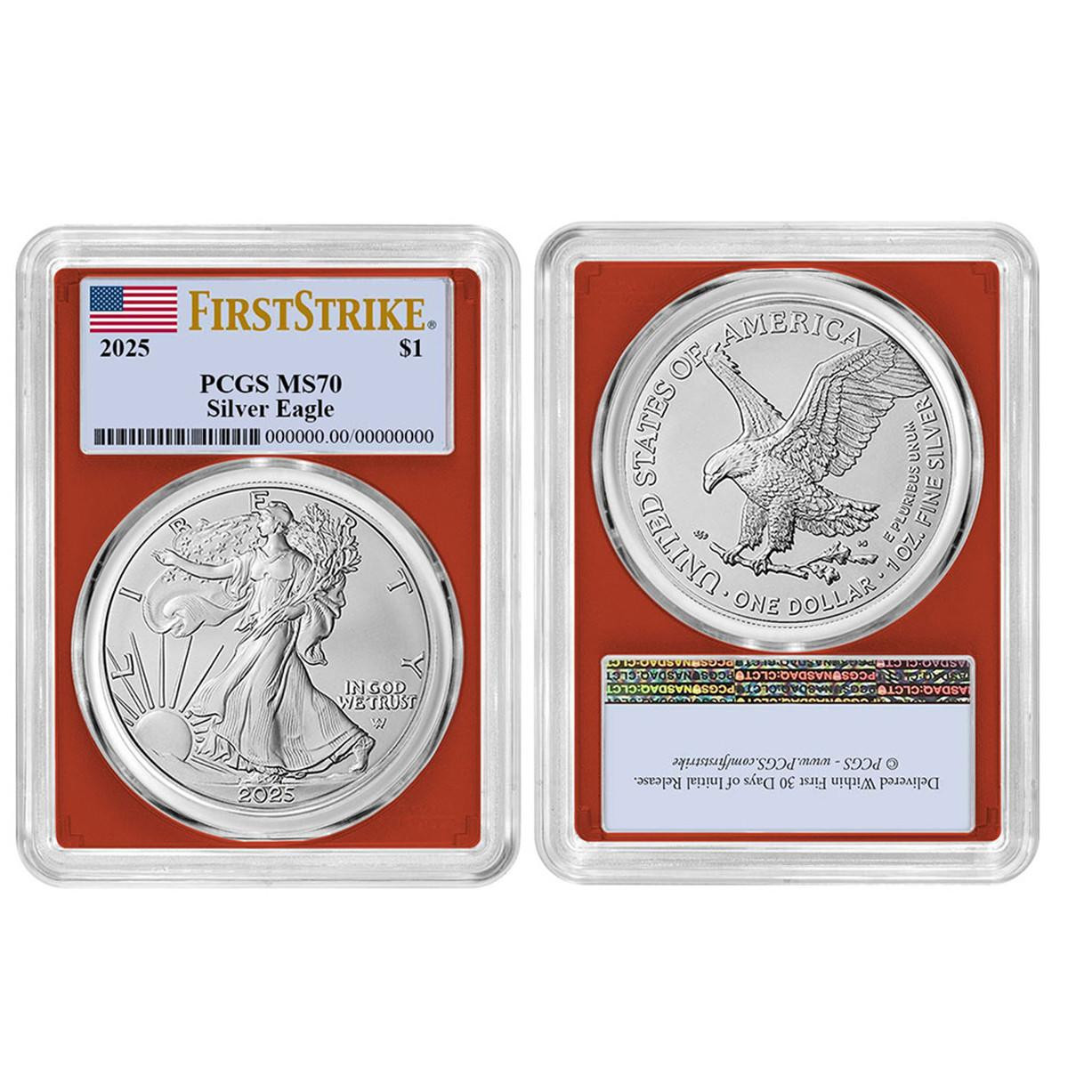 2025 Silver Eagle PCGS MS70 FS Red, White, & Blue 3pc Set