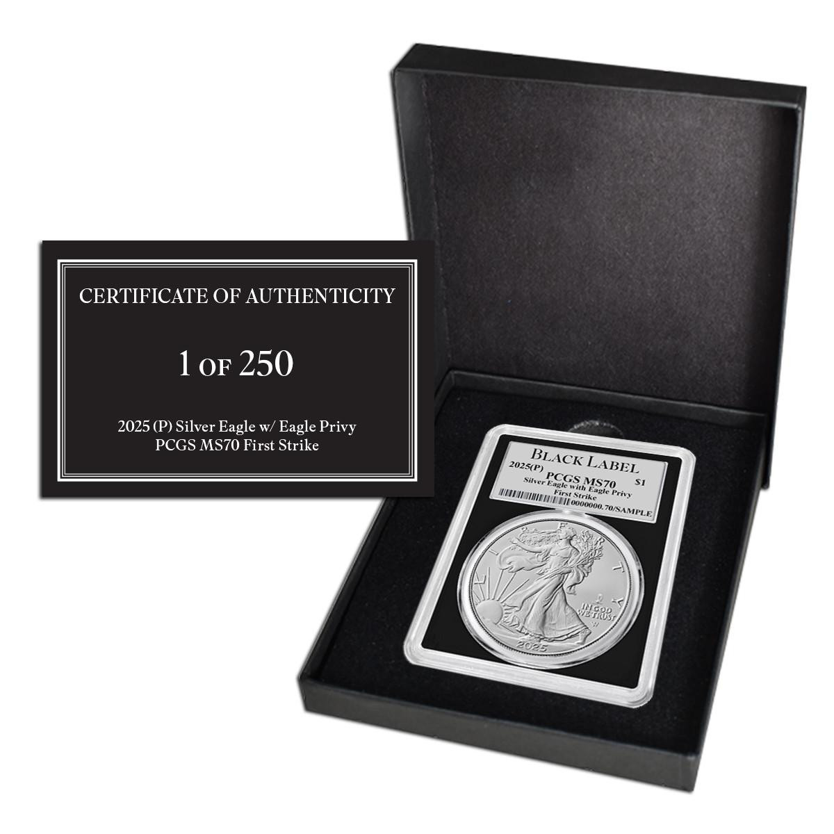 2025 イギリス The Two es 銀貨 PCGS  70 2025 (P) Silver Eagle PCGS MS70 FS Eagle Privy - Black Label