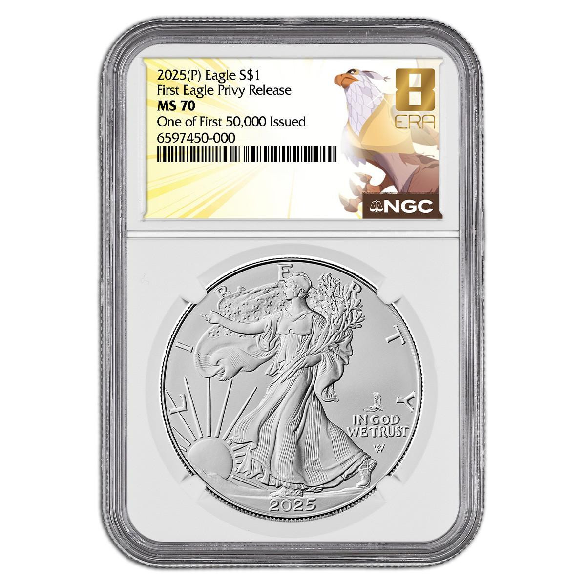 2025 (P) Silver Eagle NGC MS70 - First Eagle Privy 1 of First