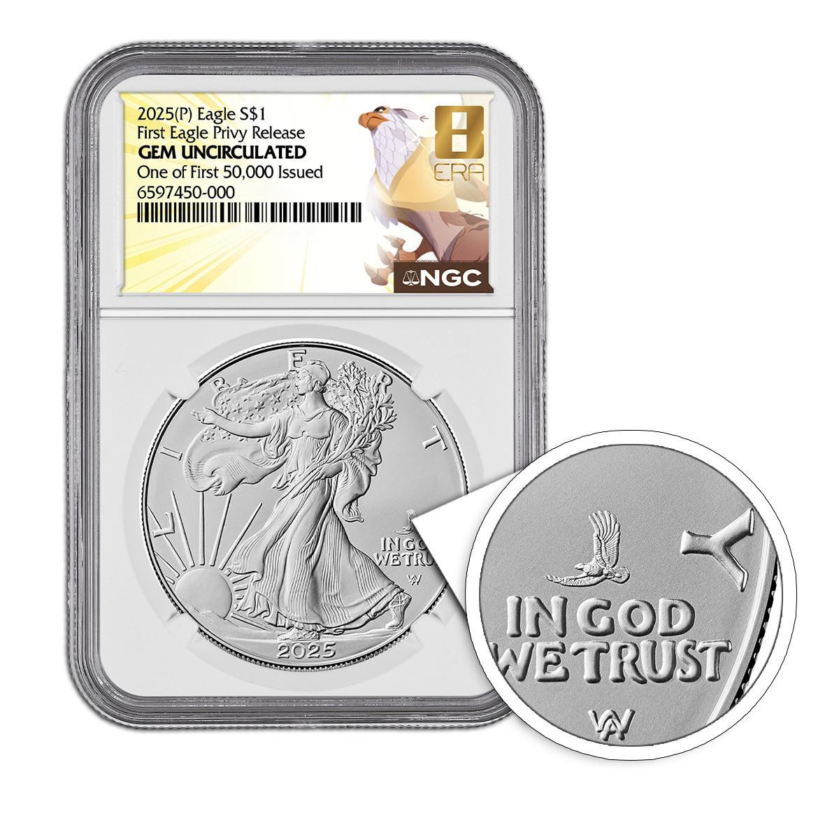 2025 (P) Silver Eagle NGC GEM BU - First Eagle Privy 1 of First
