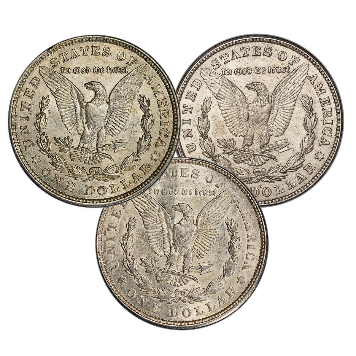1921-PDS Morgan Silver Dollar - Almost Uncirculated 3pc Set