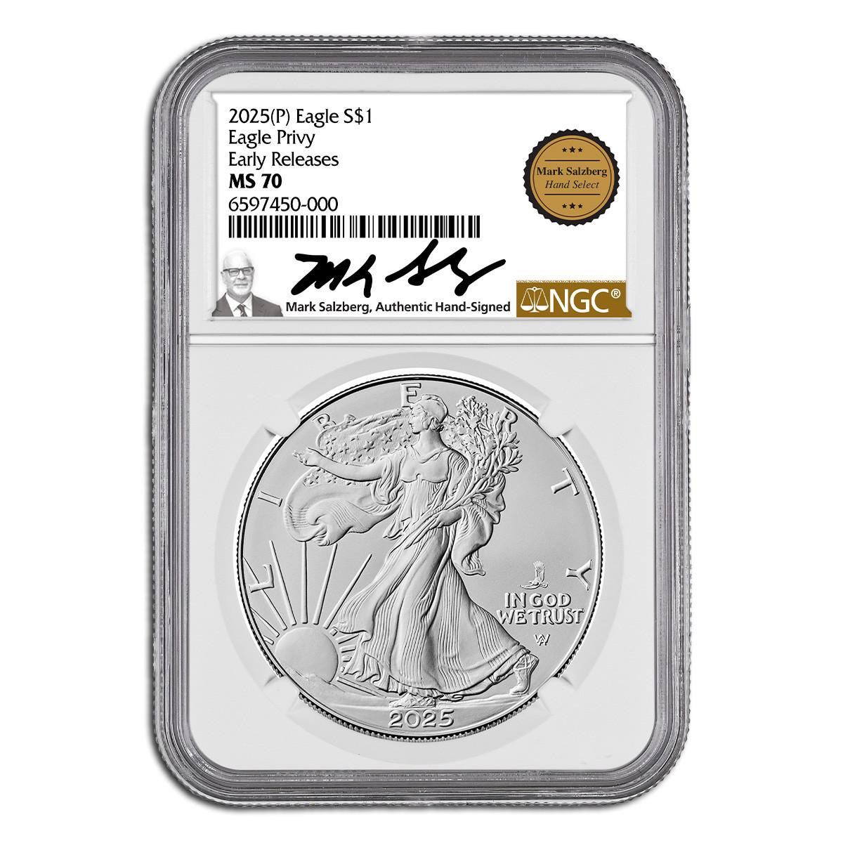 2025 (P) Silver Eagle NGC MS70 ER (Eagle Privy) Mark Salzberg Hand