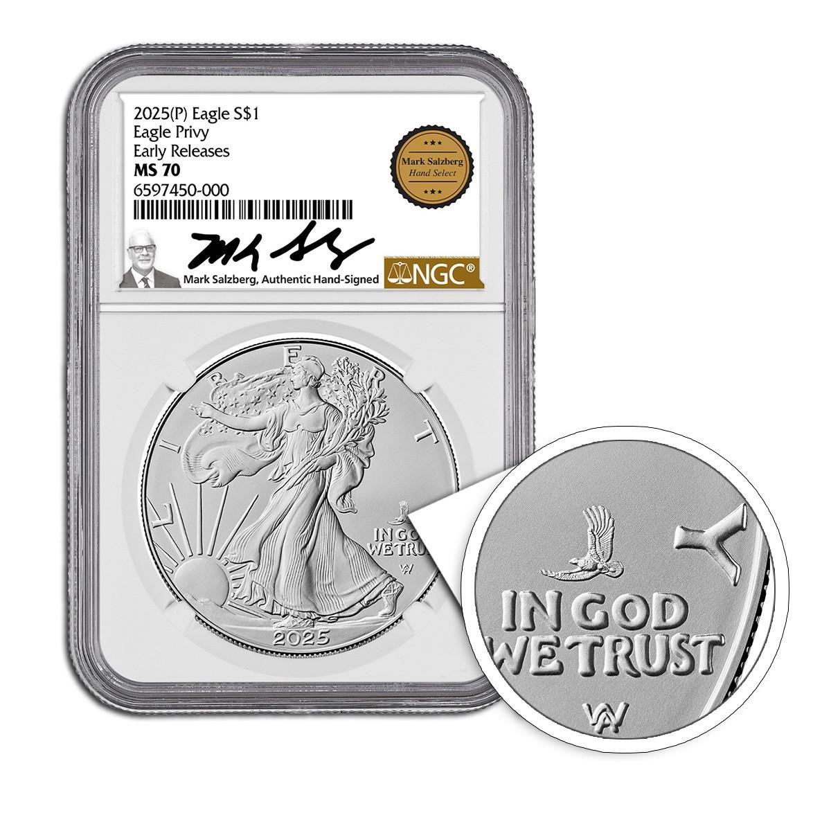 2025 (P) Silver Eagle NGC MS70 ER (Eagle Privy) Mark Salzberg Hand