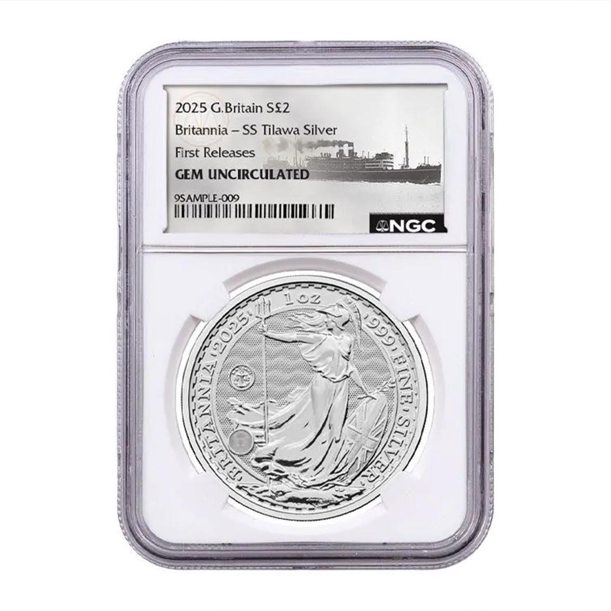 2025 1-oz Silver Britannia Struck From SS Tilawa Shipwreck Silver
