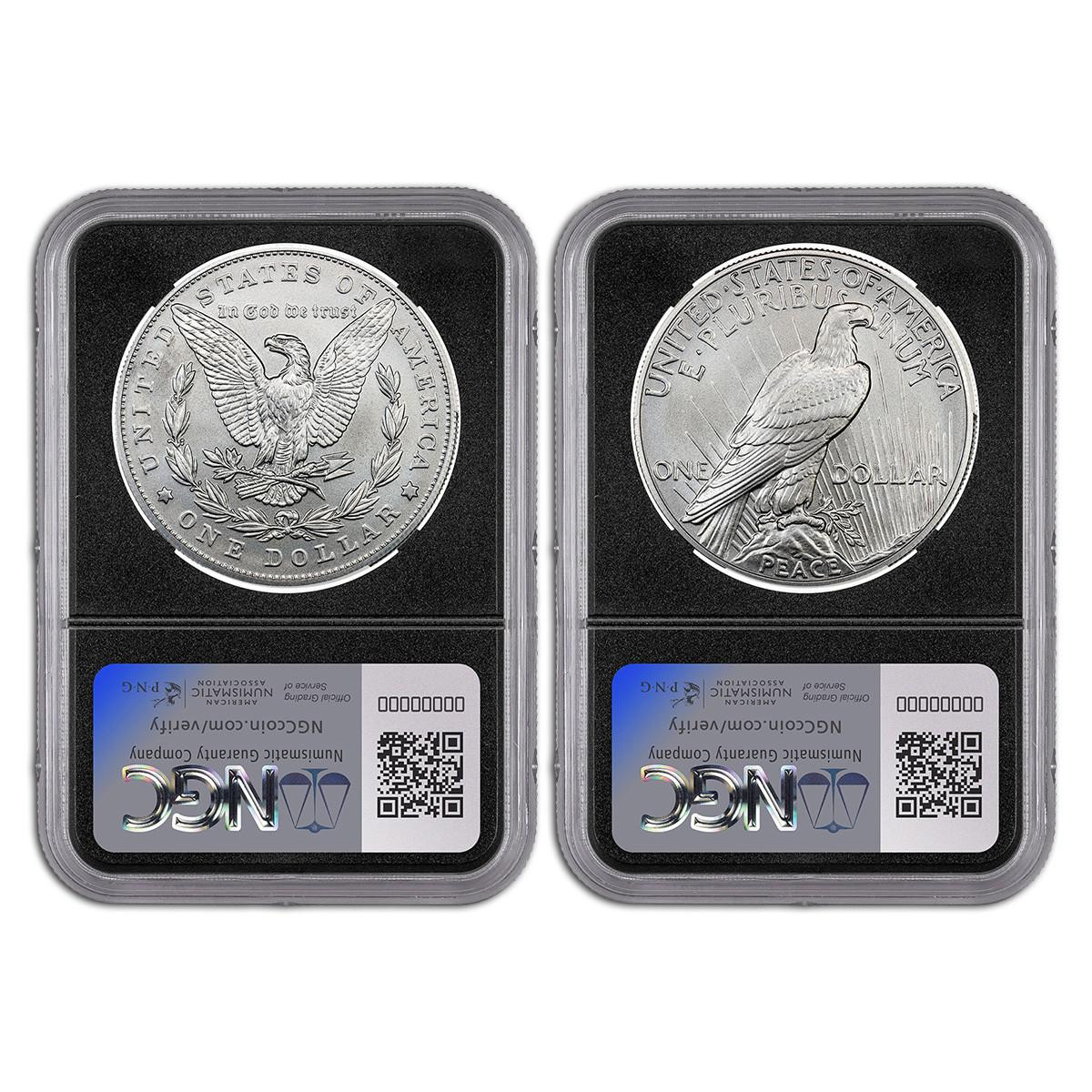 2025 Morgan & Peace Dollar NGC MS70 - 2pc Set (Black Label 1 of