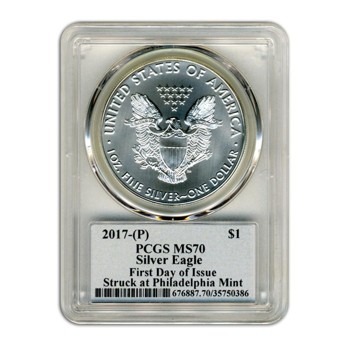 アメリカ　＄1　イーグル銀貨　２０１７年　PCGS PR70DCAM 2017-W (2020) Proof $1 American Silver Eagle PCGS PR70DCAM US Mint