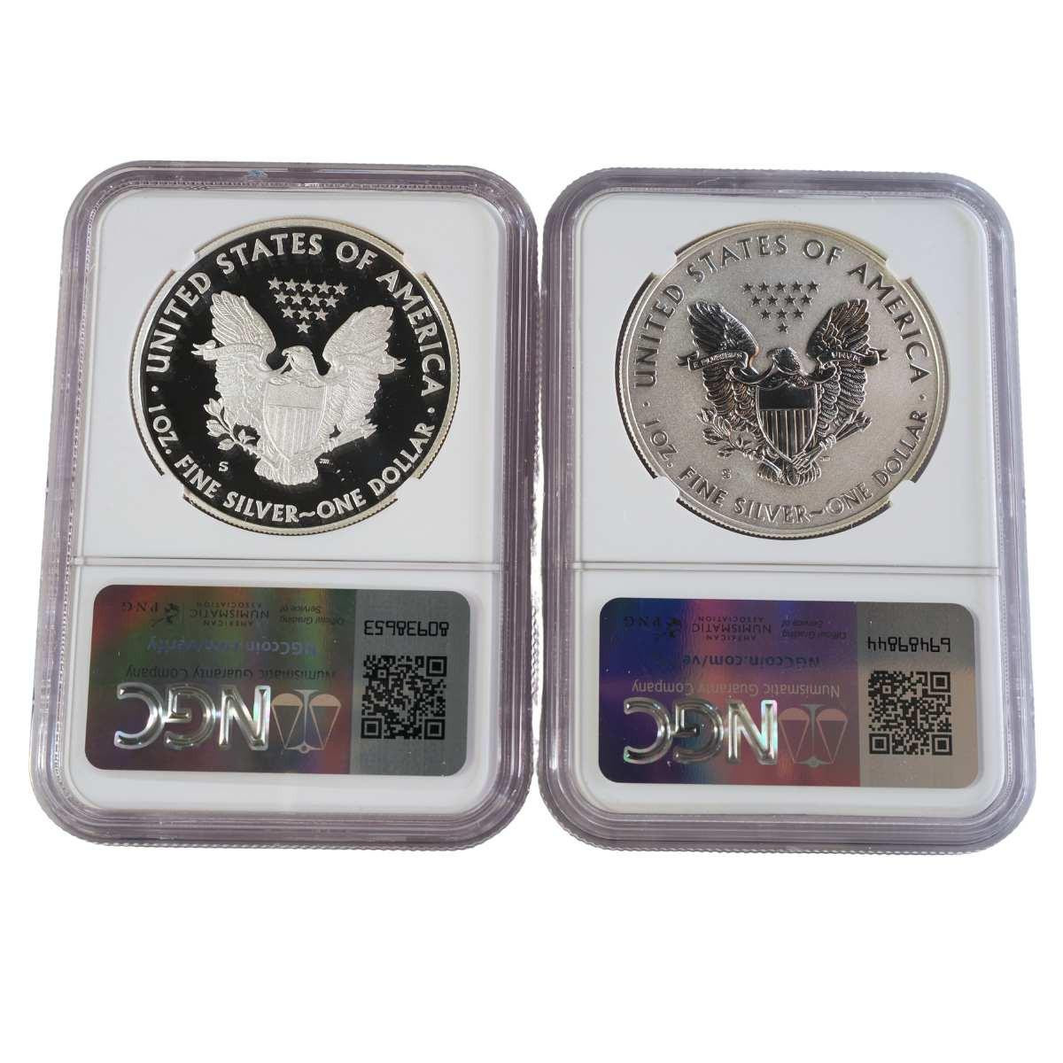 2012-S Silver Eagle NGC PF69UCAM/RevPF69 - 2pc Anniversary Set