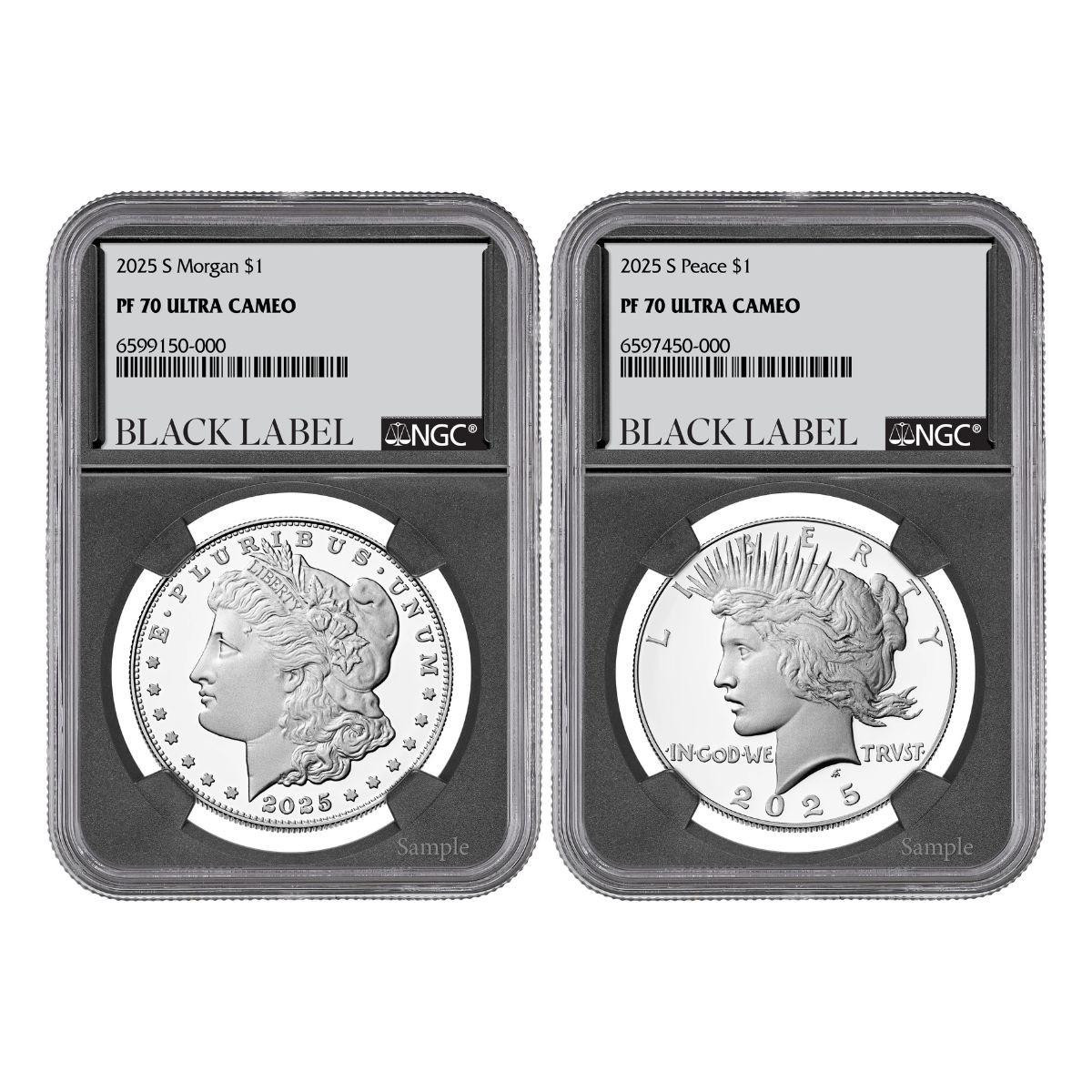2025-S Proof Morgan & Peace Dollar NGC PF70 UCAM - 2pc Set - Black