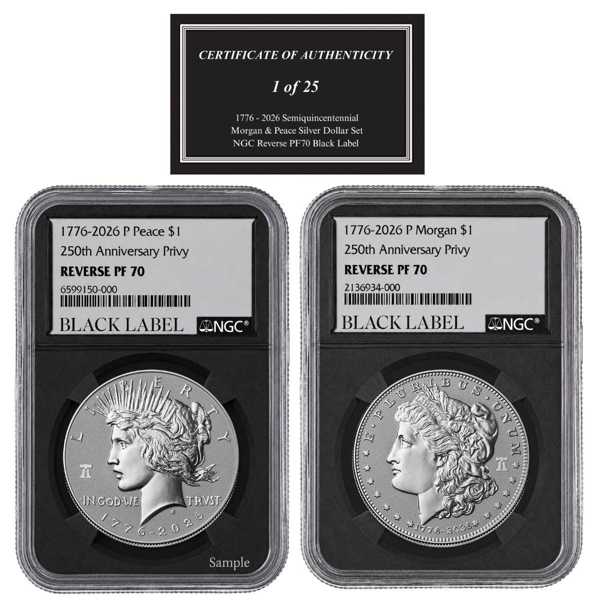1776 - 2026 Semiquincentennial Morgan & Peace Silver Dollar Set