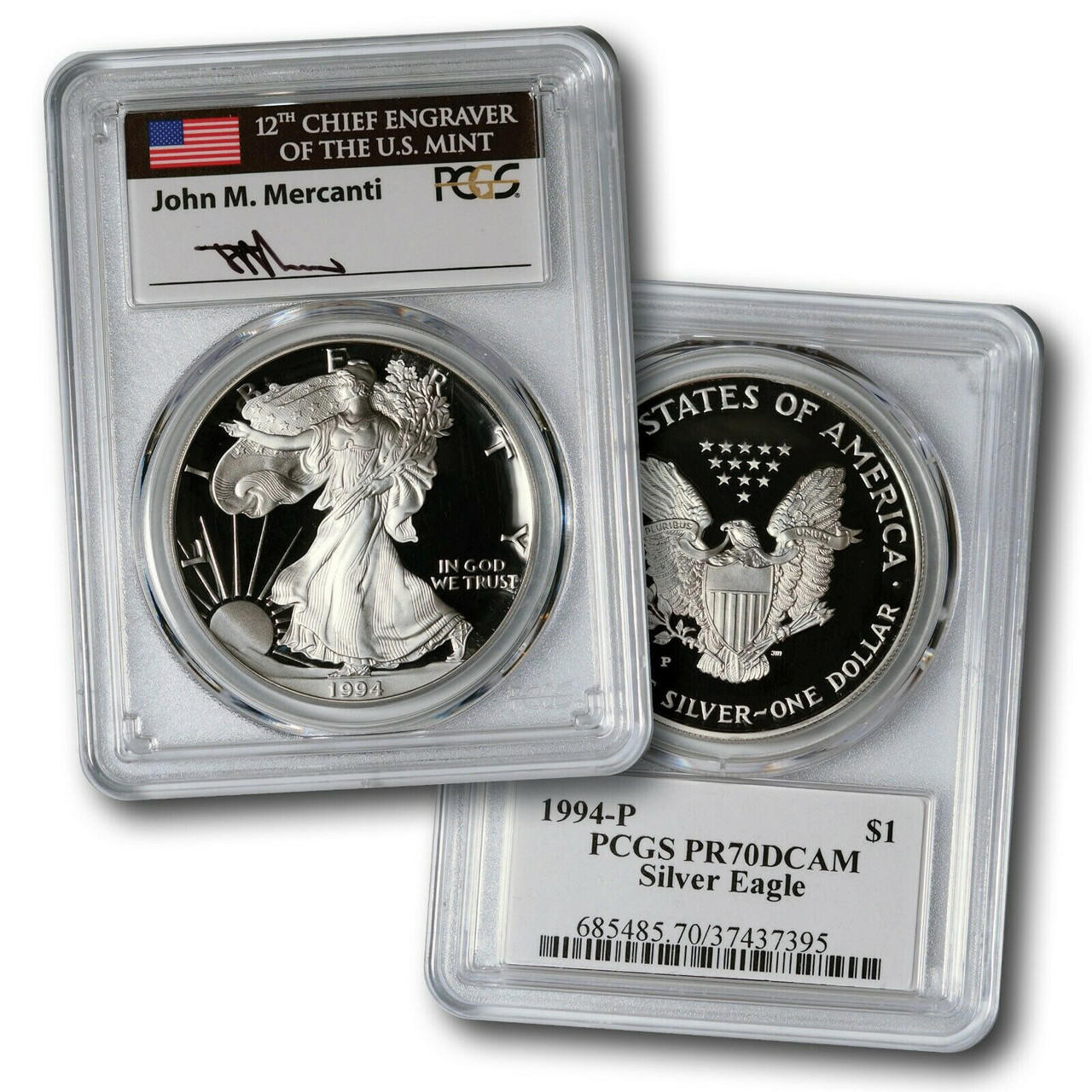 1986-2021 Proof Silver Eagle Set PCGS PR70 DCAM John Mercanti Hand 