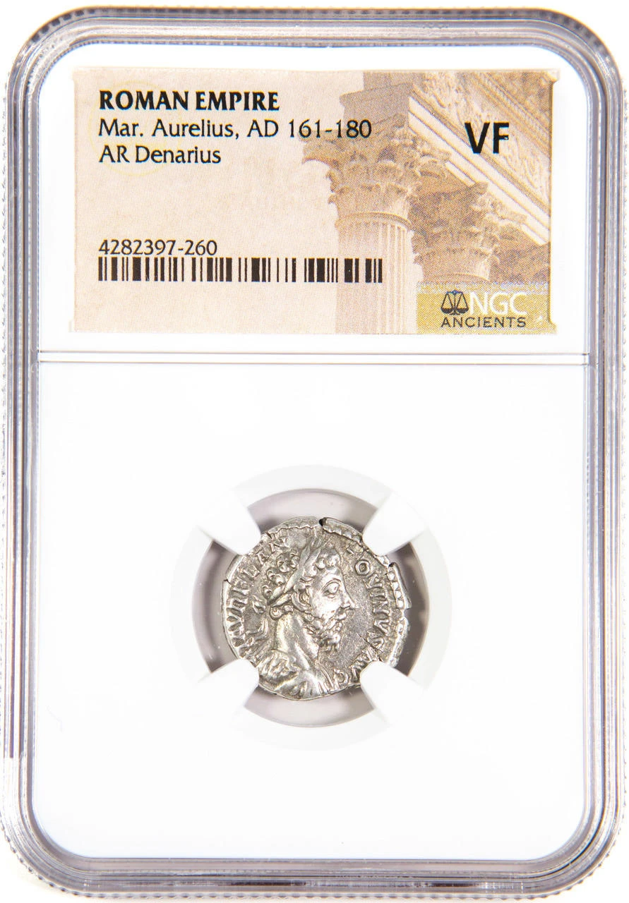 Bullionshark Roman Silver Denarius of Marcus Aurelius (AD 161-180)  NGC (VF)