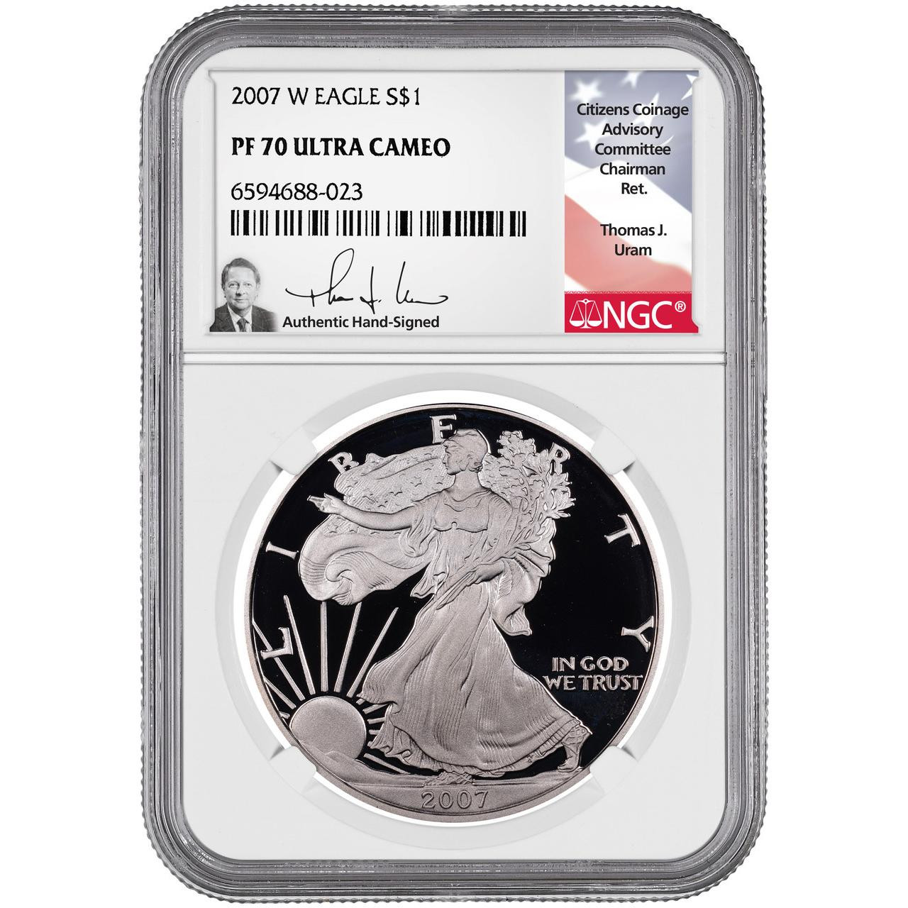 2007 W Silver Eagle NGC PF70 UCAM Thomas Uram Signed