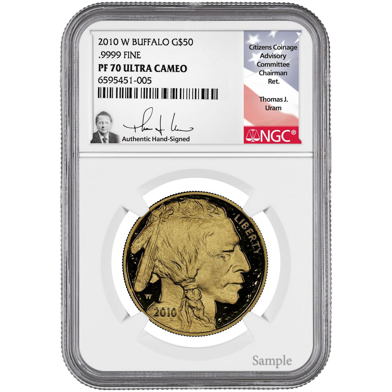 Bullionshark 2010-W $50 Gold Buffalo NGC PF70 UCAM Thomas Uram Signed