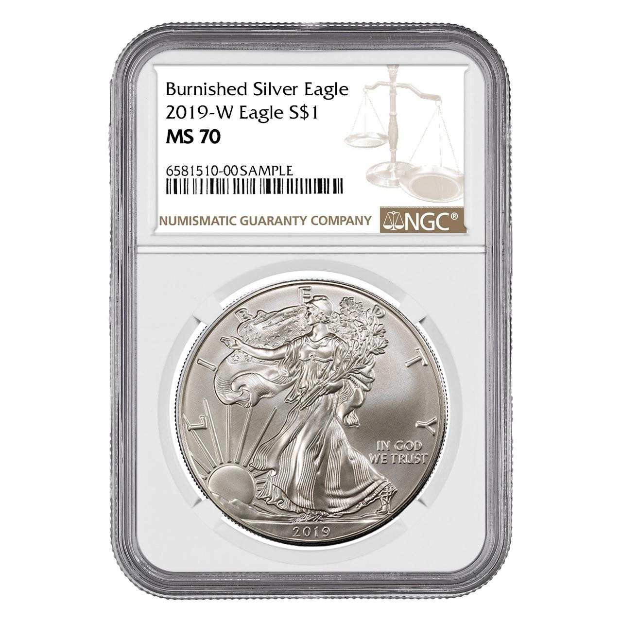 2019-W Burnished Silver Eagle NGC MS70