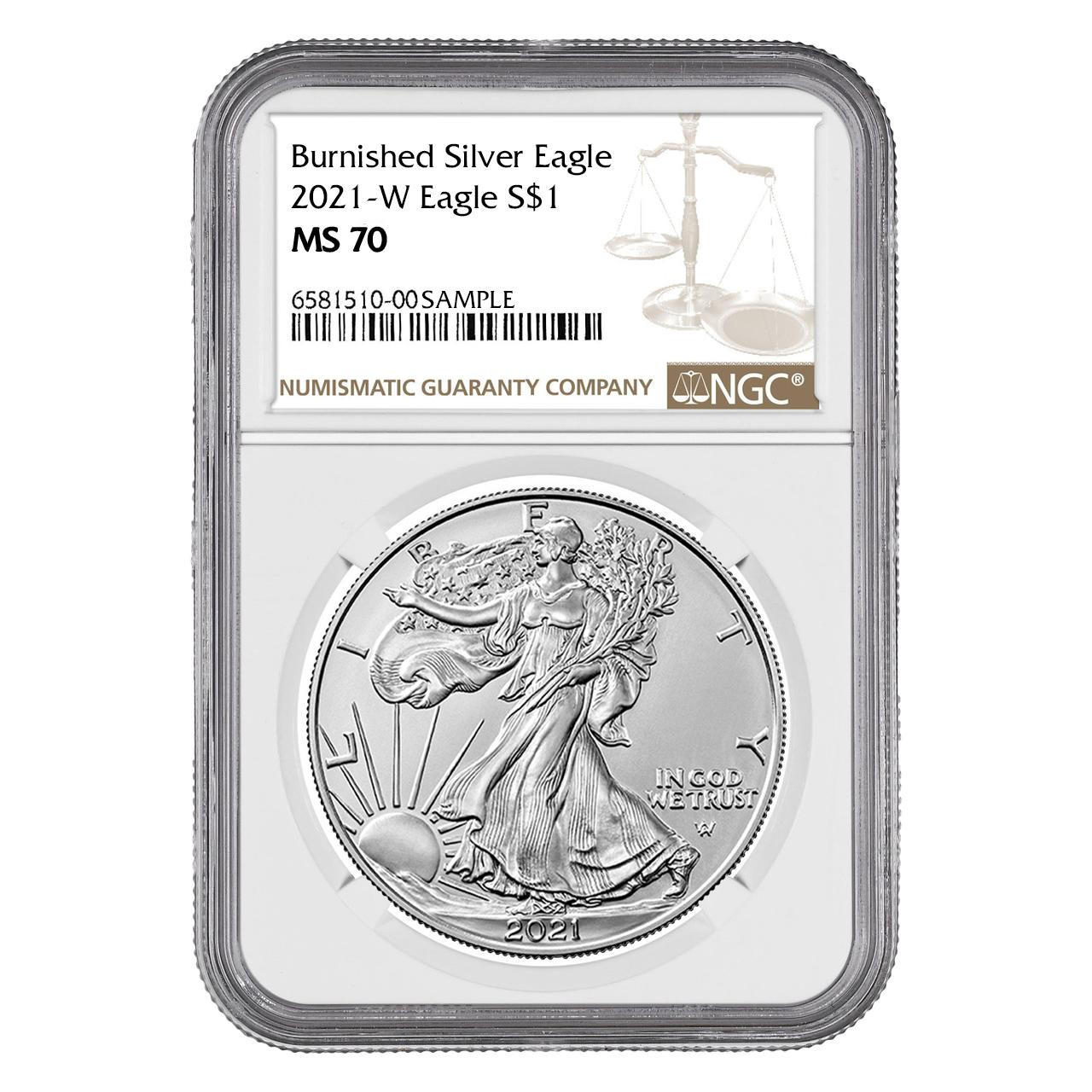 2021-W Burnished Silver Eagle NGC MS70