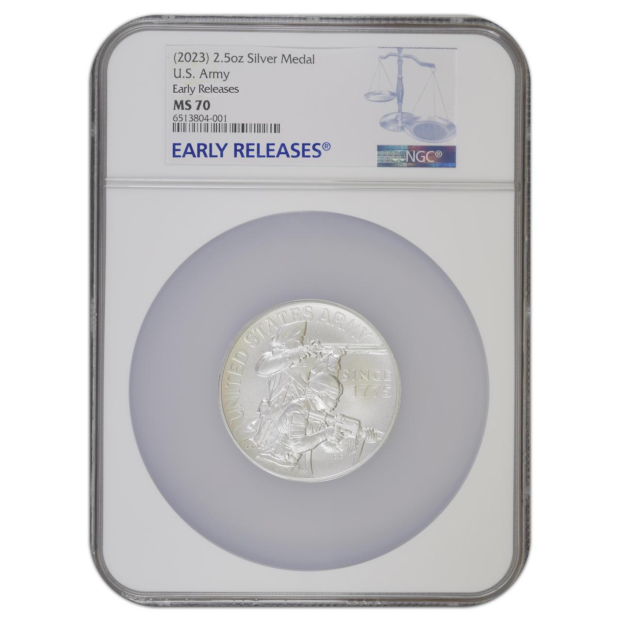 Bullionshark 2023 2.5 Oz Silver Army Medal NGC MS70 Early Releases