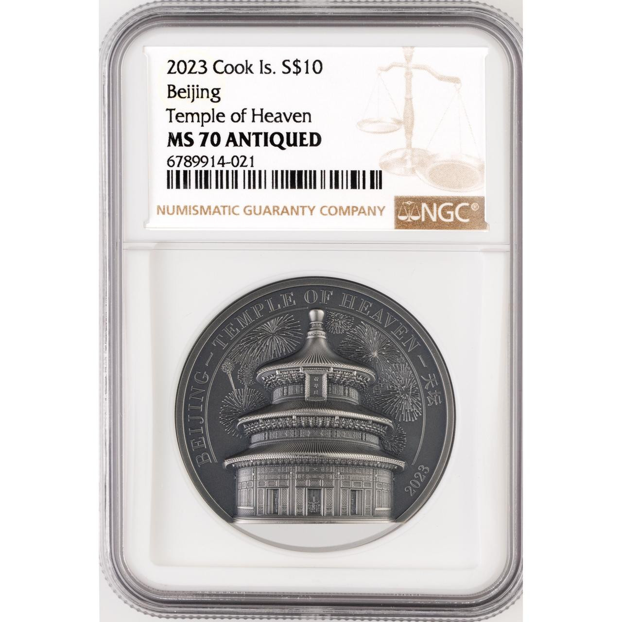 2023 Cook Islands $10 Beijing Temple of Heaven 2oz Antique Silver 