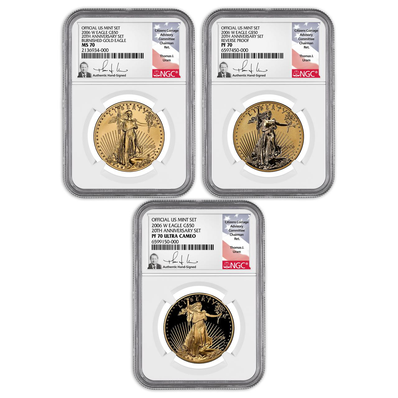 2006-W 20th Anniversary Gold Eagle Set NGC 70 Thomas Uram