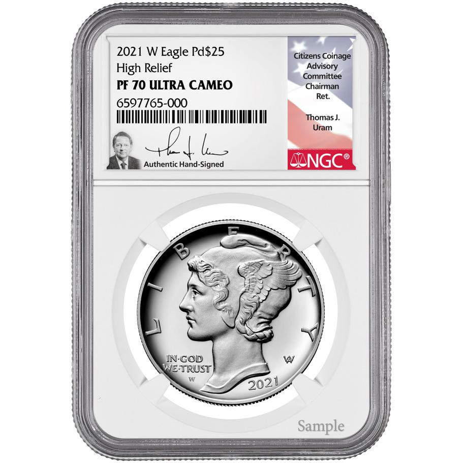 2021 $25 Palladium Eagle NGC PF70 UCAM Thomas Uram Signed