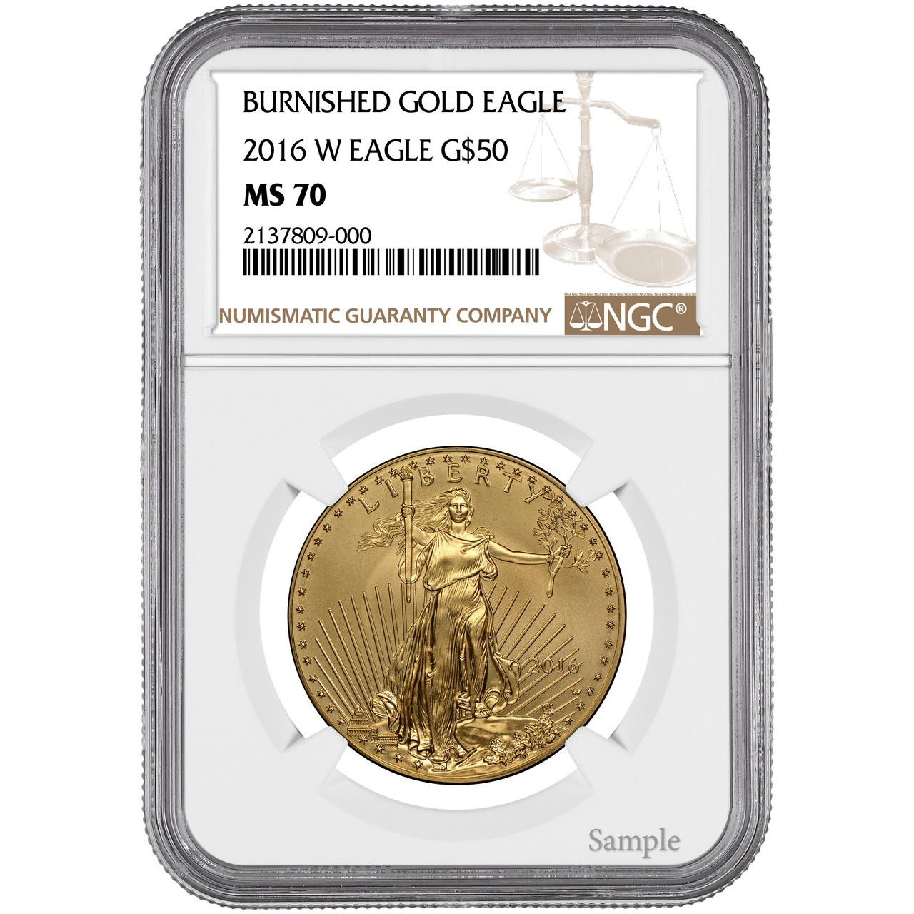 2016-W $50 Burnished Gold Eagle NGC MS70