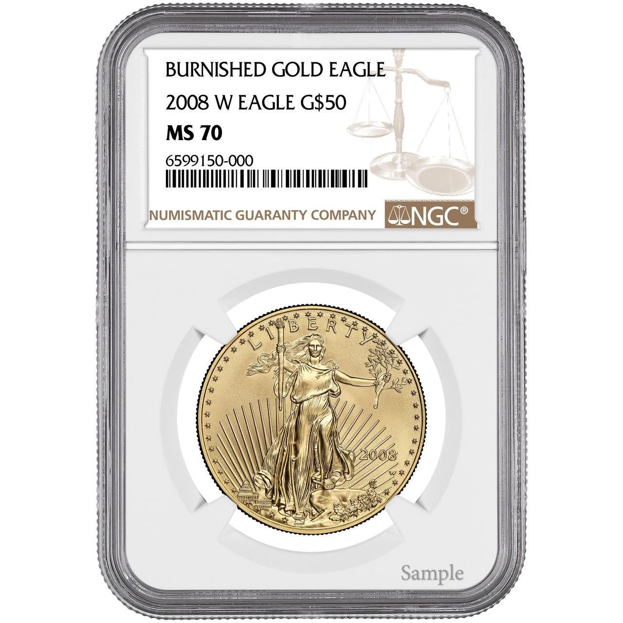2008-W $50 Burnished Gold Eagle NGC MS70