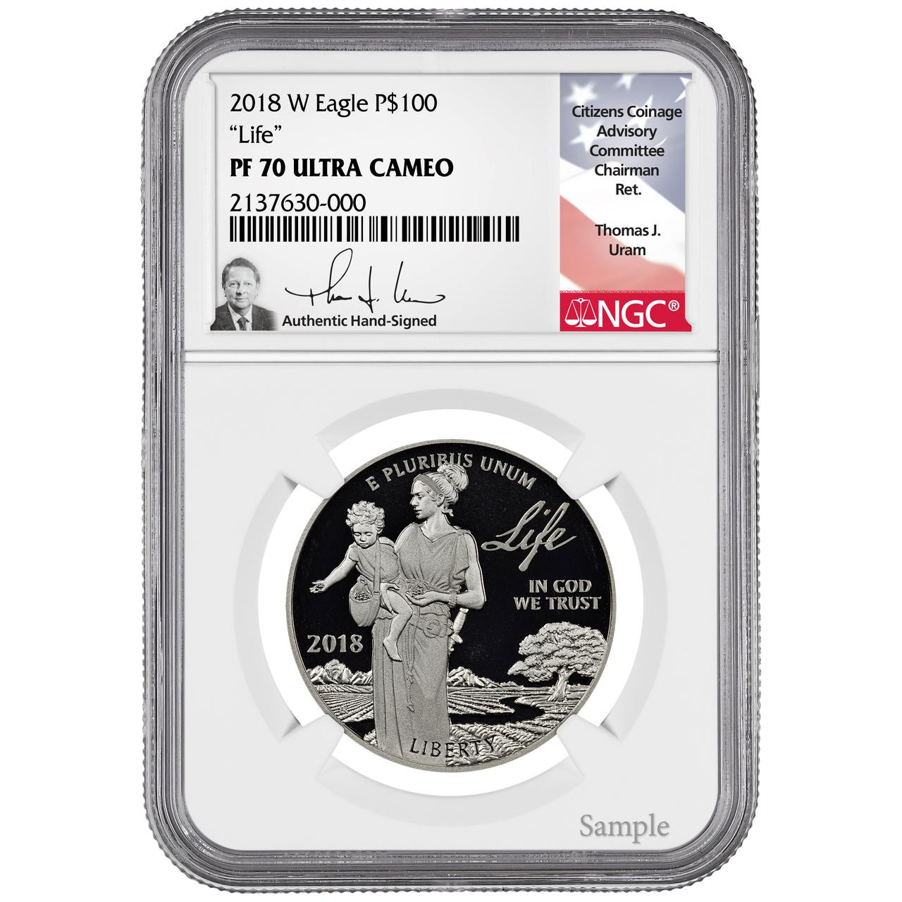 Bullionshark 2018-W $100 Proof Platinum Eagle NGC PF70 Ultra Cameo  Thomas Uram Signed