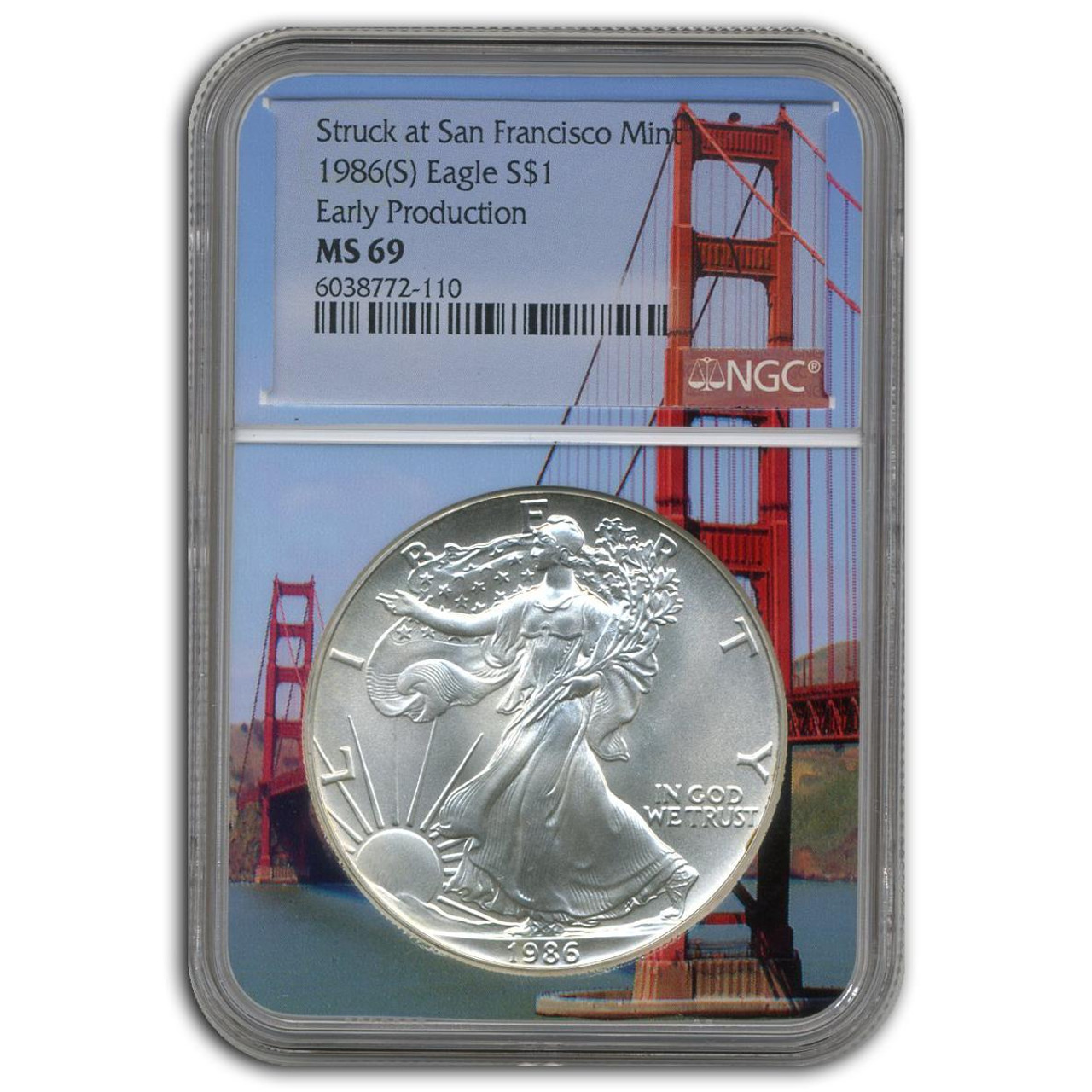 1986 (S) Silver Eagle NGC MS69 - Early Production (San Fran)