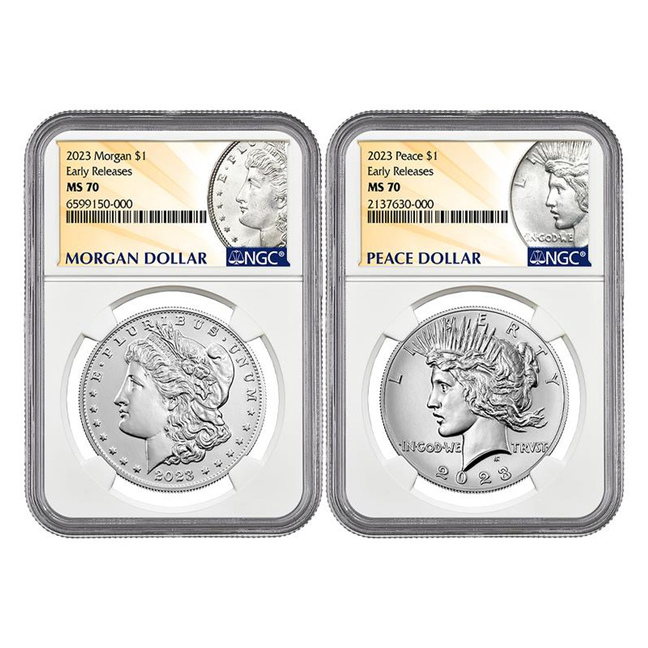 2023 Morgan & Peace Dollar NGC MS70 Early Releases - 2pc Set