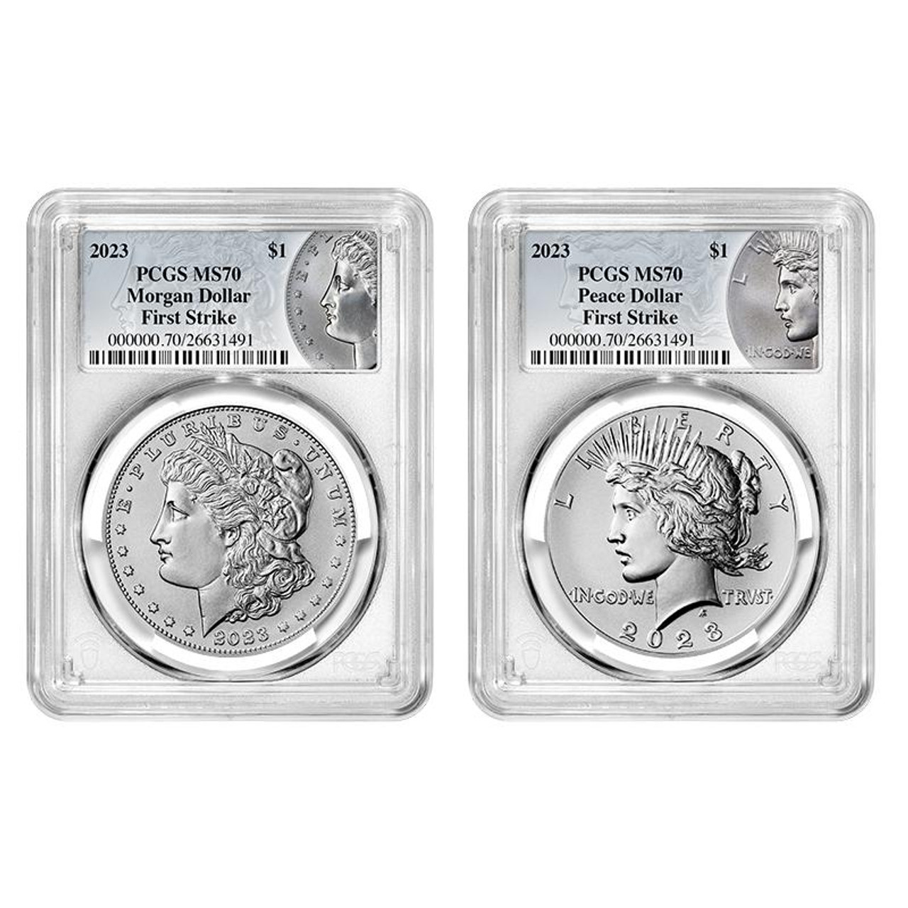 2023 Morgan & Peace Dollar PCGS MS70 First Strike - 2pc Set