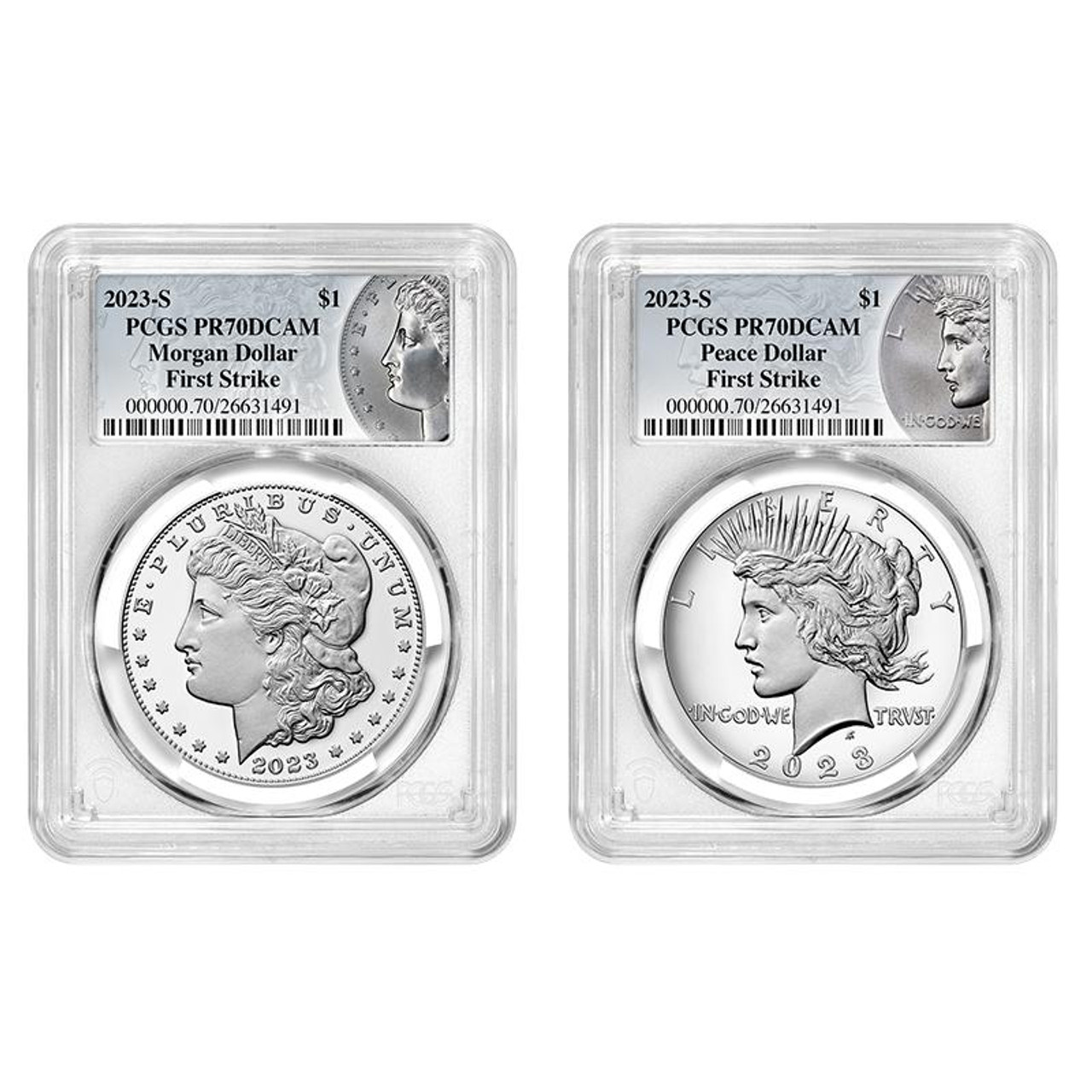 2023-S Morgan & Peace Dollar PCGS PR70 DCAM First Strike - 2pc Set