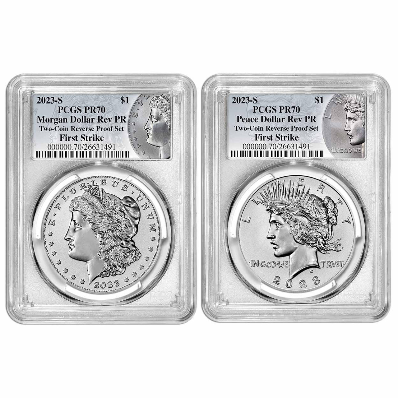 Bullionshark 2023-S Reverse Proof Morgan & Peace Dollar PCGS rev PR70 First Strike