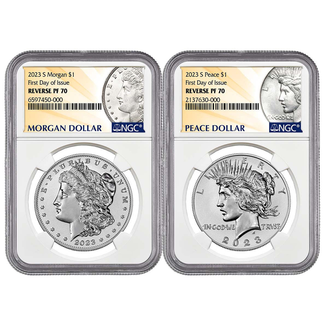 Bullionshark 2023-S Reverse Proof Morgan & Peace Dollar NGC rev PF70 First Day of Issue