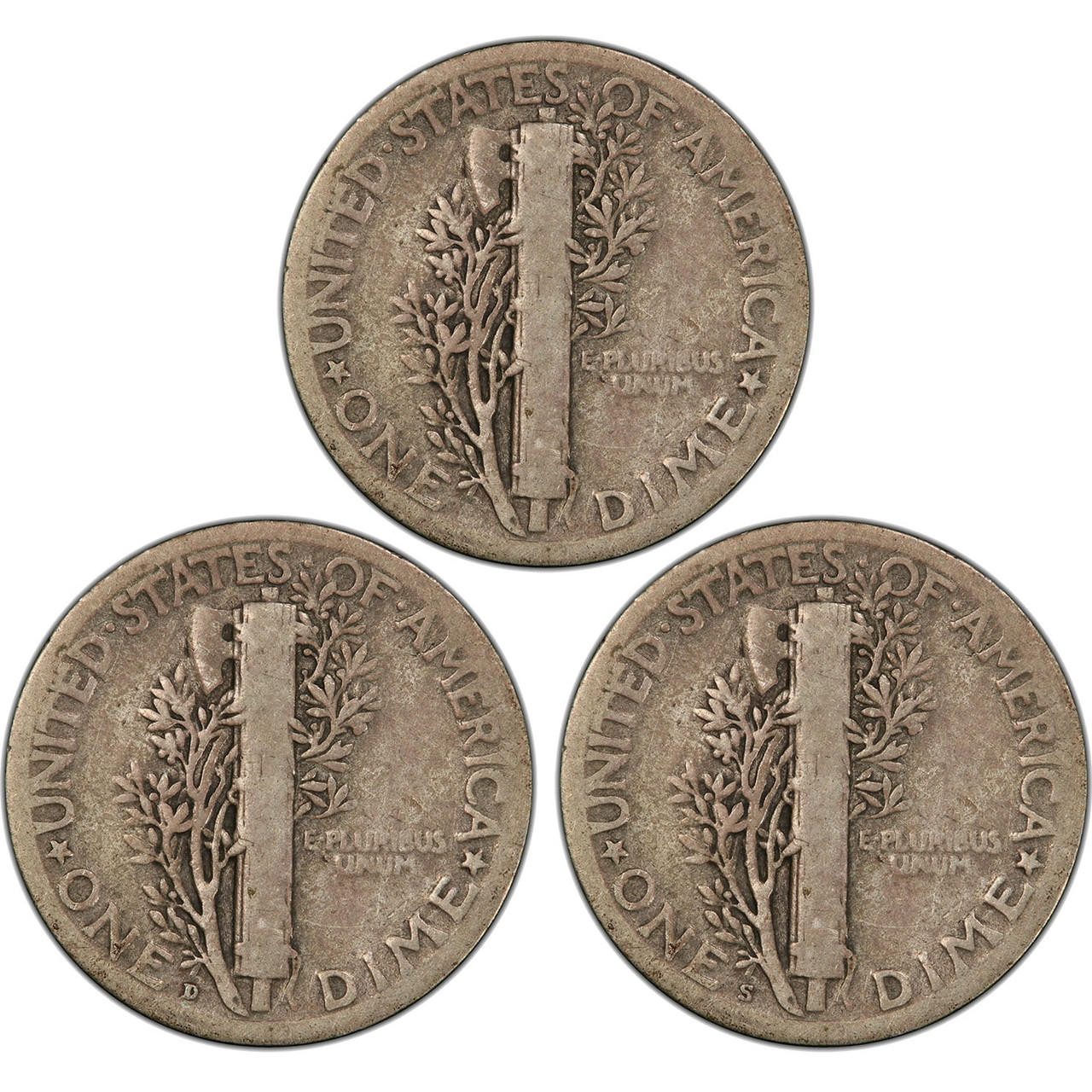 洋楽 Dime P 1926 P,D, S Mercury Dime - Roaring 20's 3pc Set