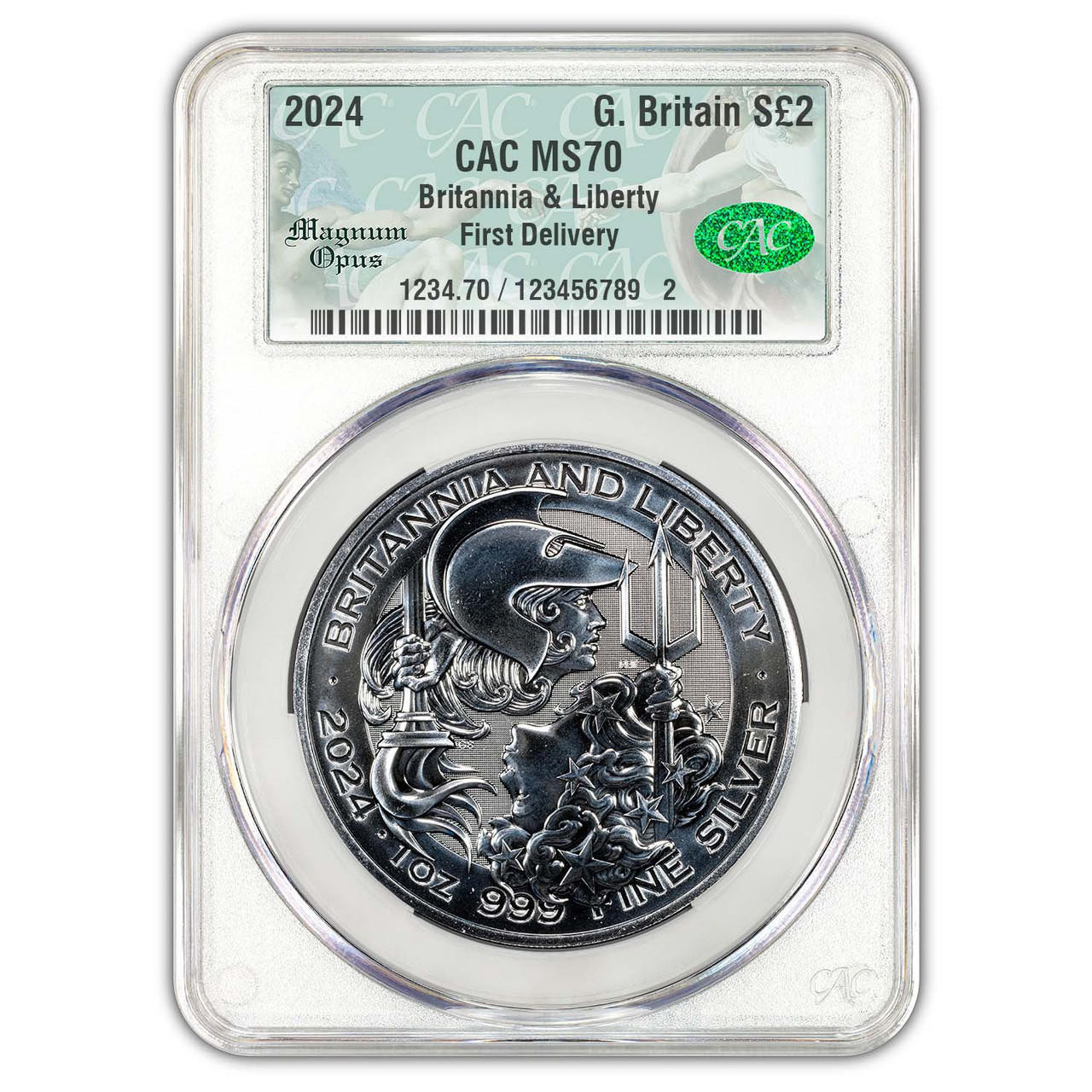 2024 1 oz Silver Britannia and Liberty CAC MS70 Magnum Opus 1 of 