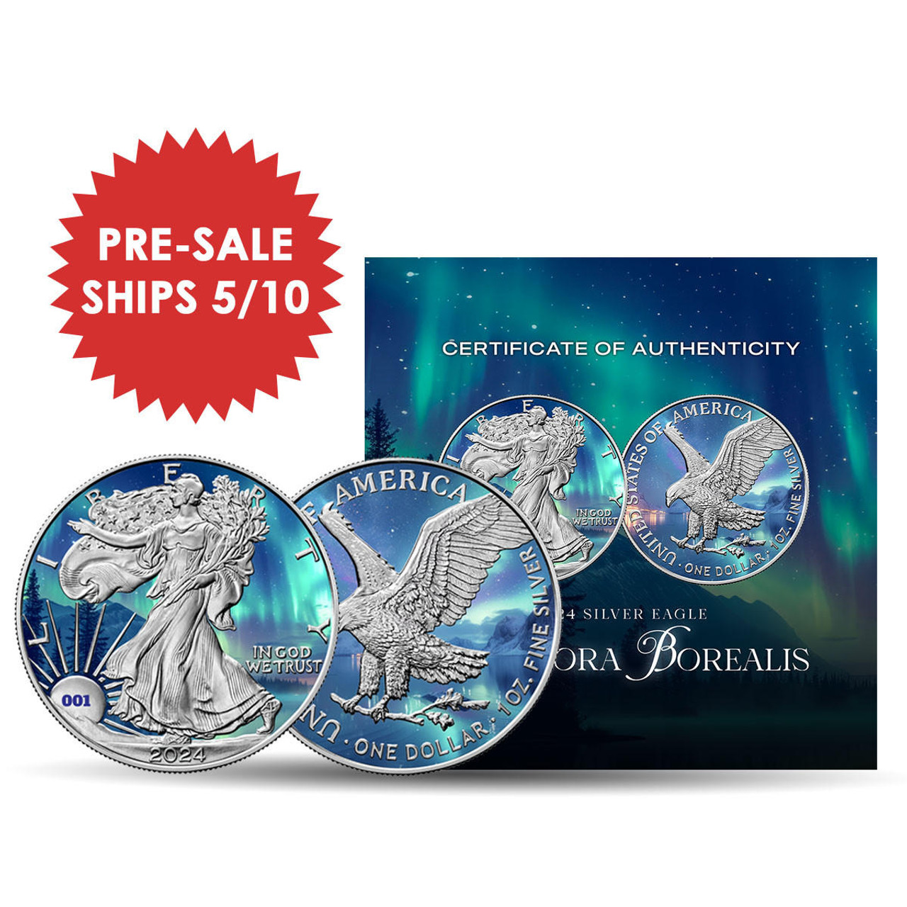 Bullionshark 2024 Silver Eagle - Chromatics Northern Lights