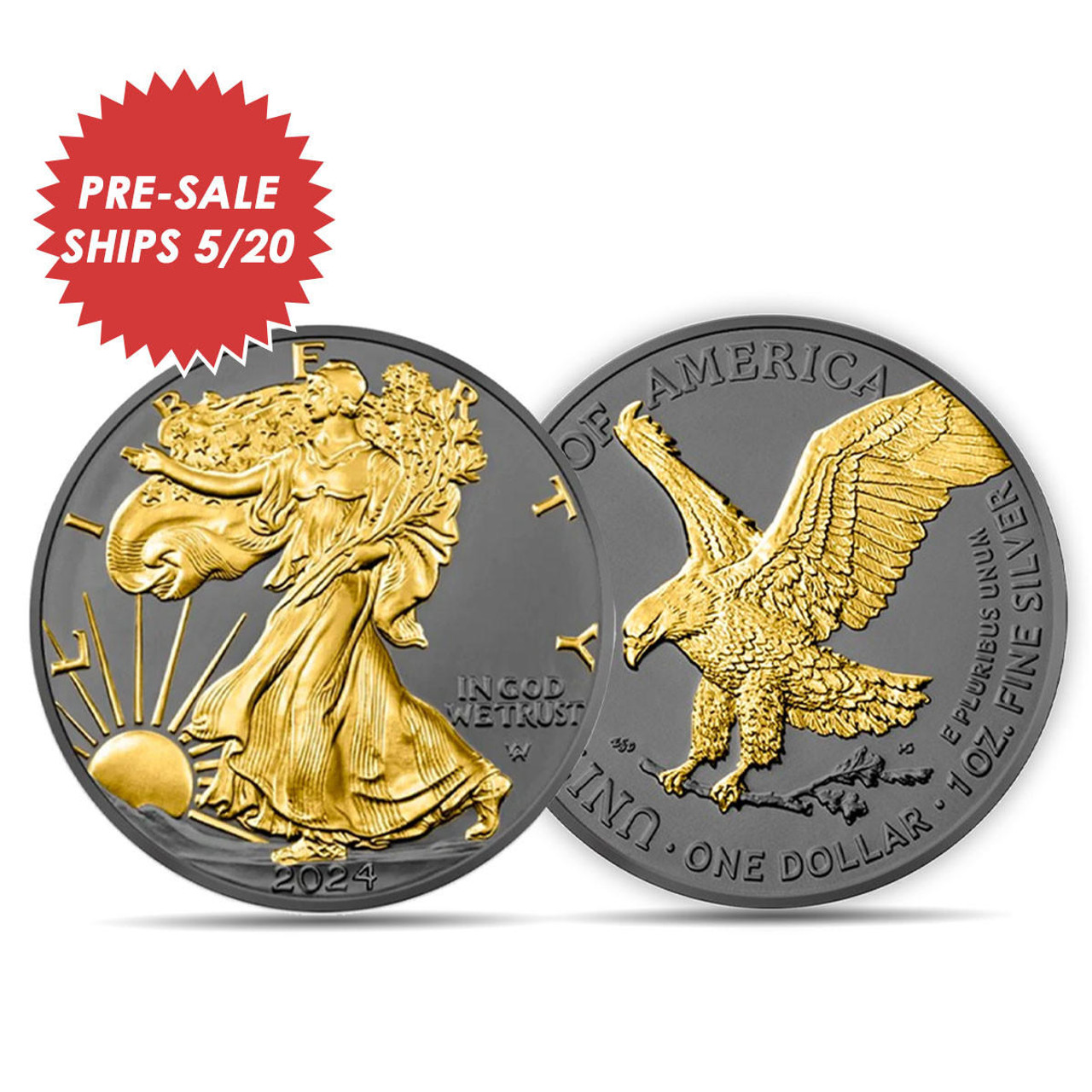 2024 Silver Eagle Black Ruthenium & Gold Enhanced 1 oz Silver