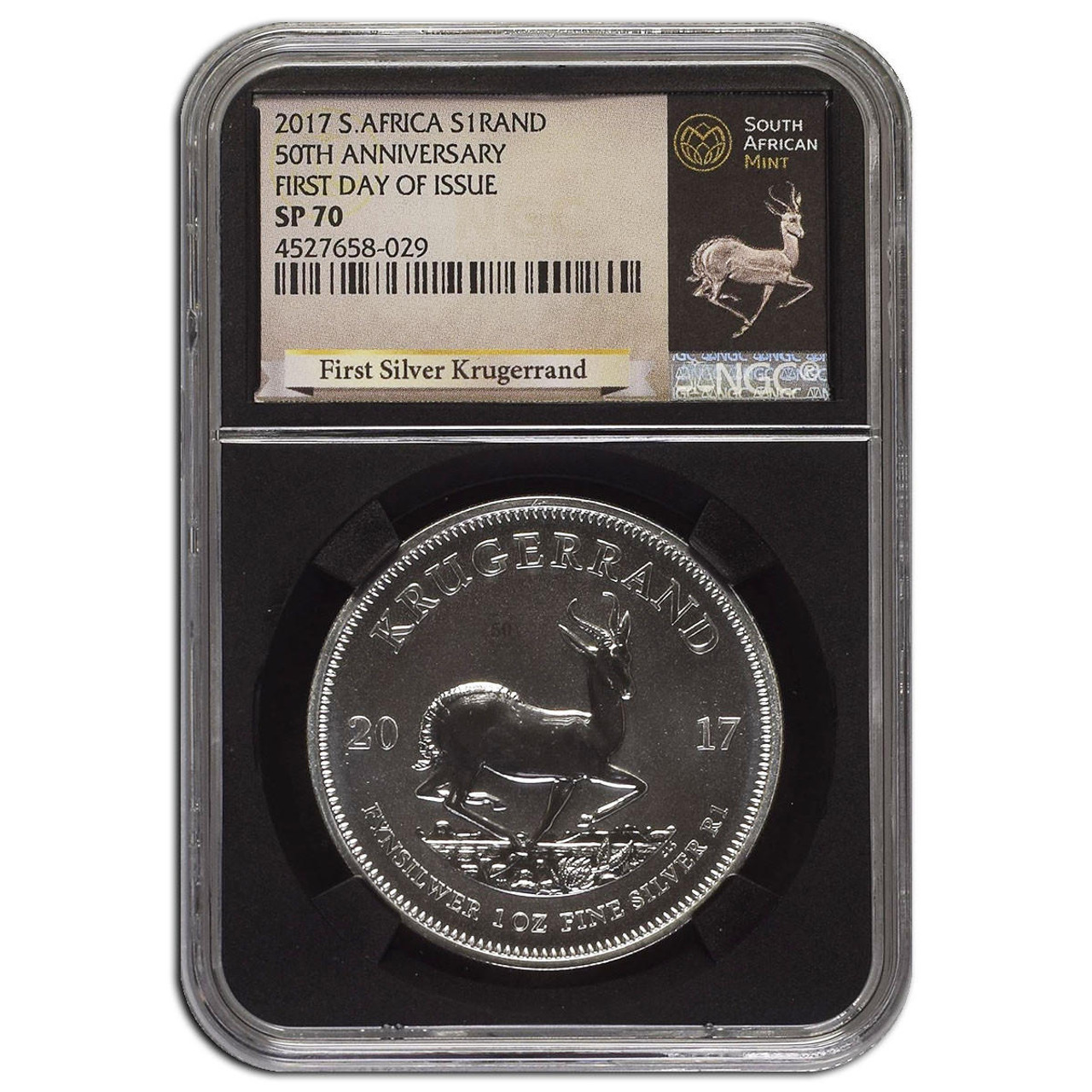 2017 1 oz Silver Krugerrand NGC SP70 First Day 50th Anniversary