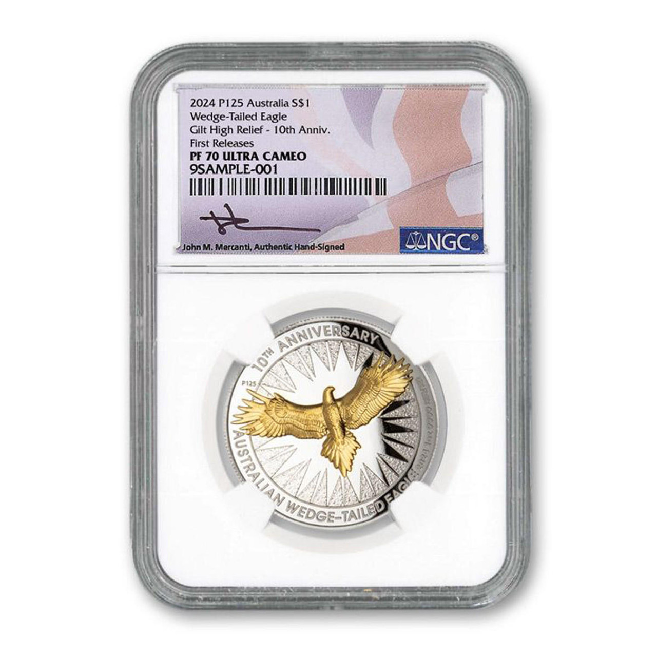 2024 Australia 1 oz Silver Wedge Tailed Eagle 10th Anniversary Gilded Proof  NGC PF70UC FR - Mercanti Signed