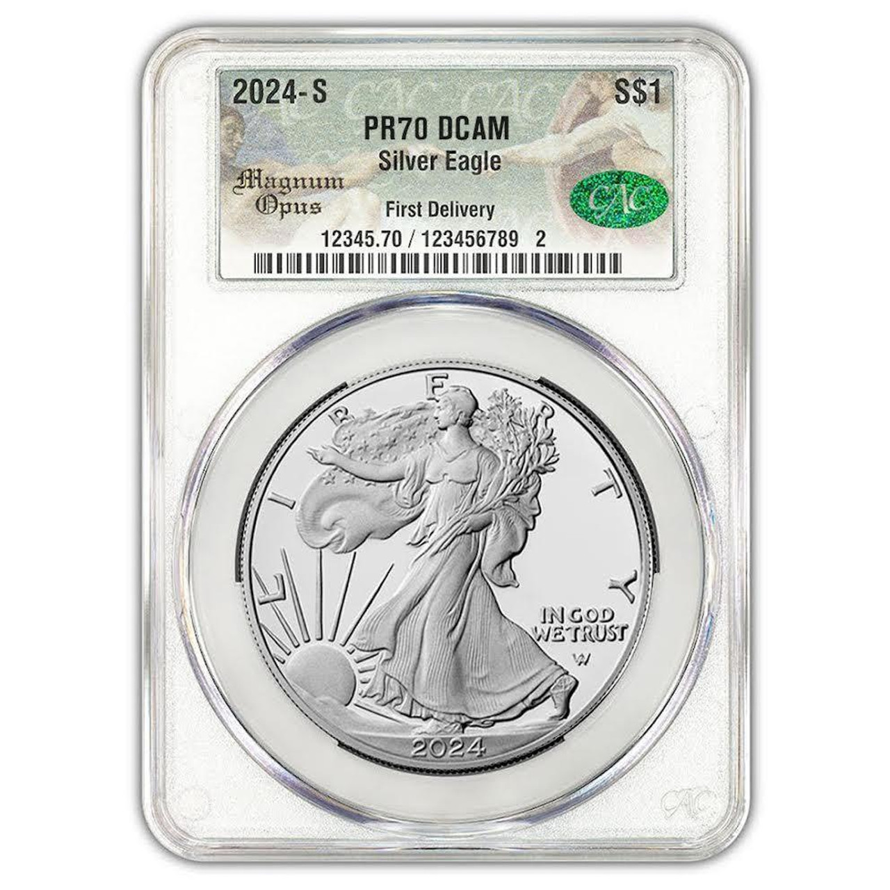 Bullionshark 2024-S Proof Silver Eagle CAC PR70 DCAM First Delivery Magnum Opus Bullionshark 2024-S Proof Silver Eagle CAC PR70 DCAM First Delivery Magnum Opus