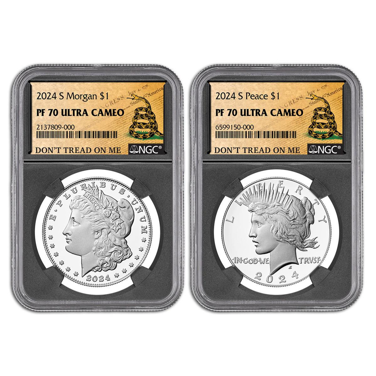 Bullionshark 2024 Proof Morgan & Peace Dollar NGC PF70 Don't Tread on Me - 2pc Set