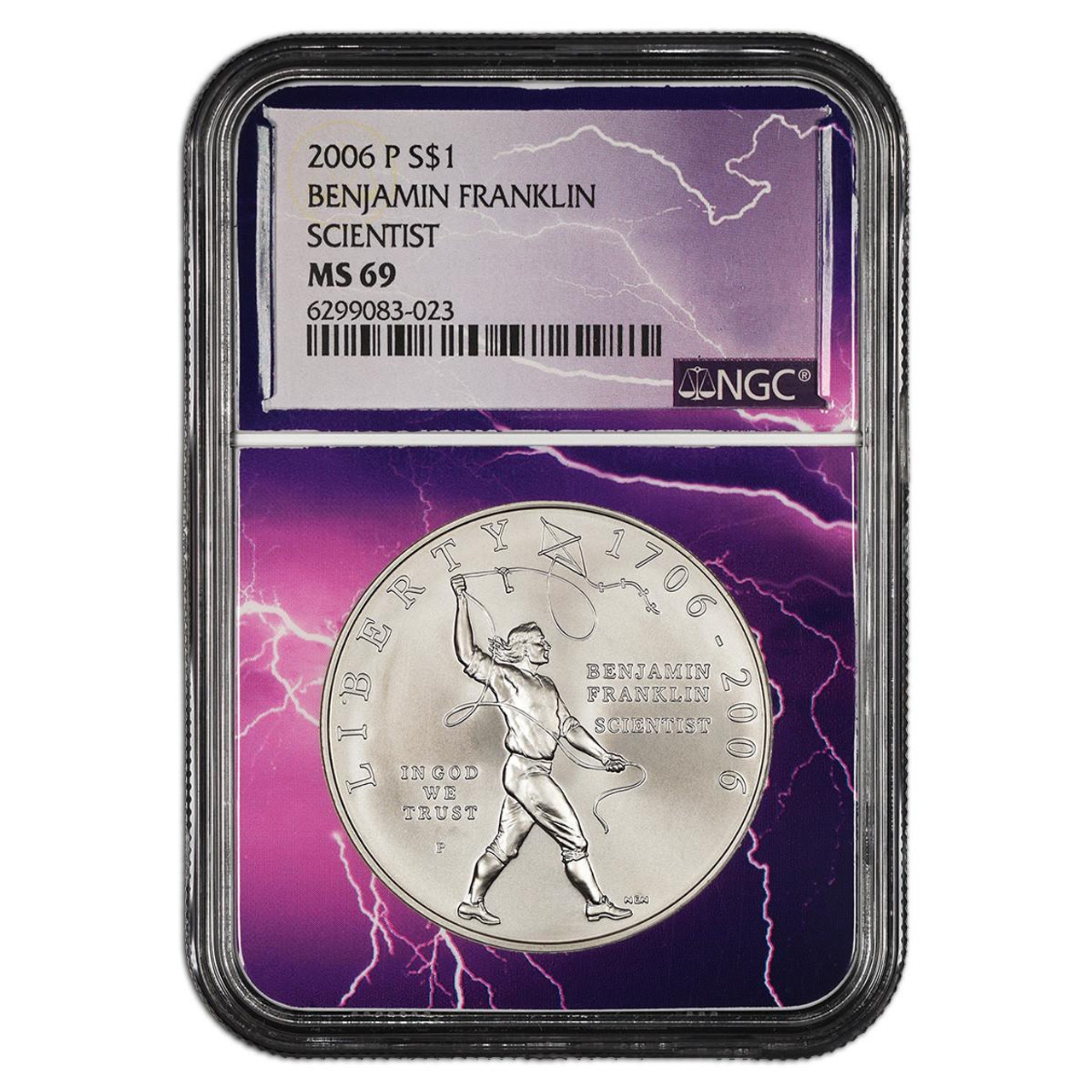 Bullionshark 2006-P Franklin Scientist Silver Dollar NGC MS69 - Exclusive Lightning Core