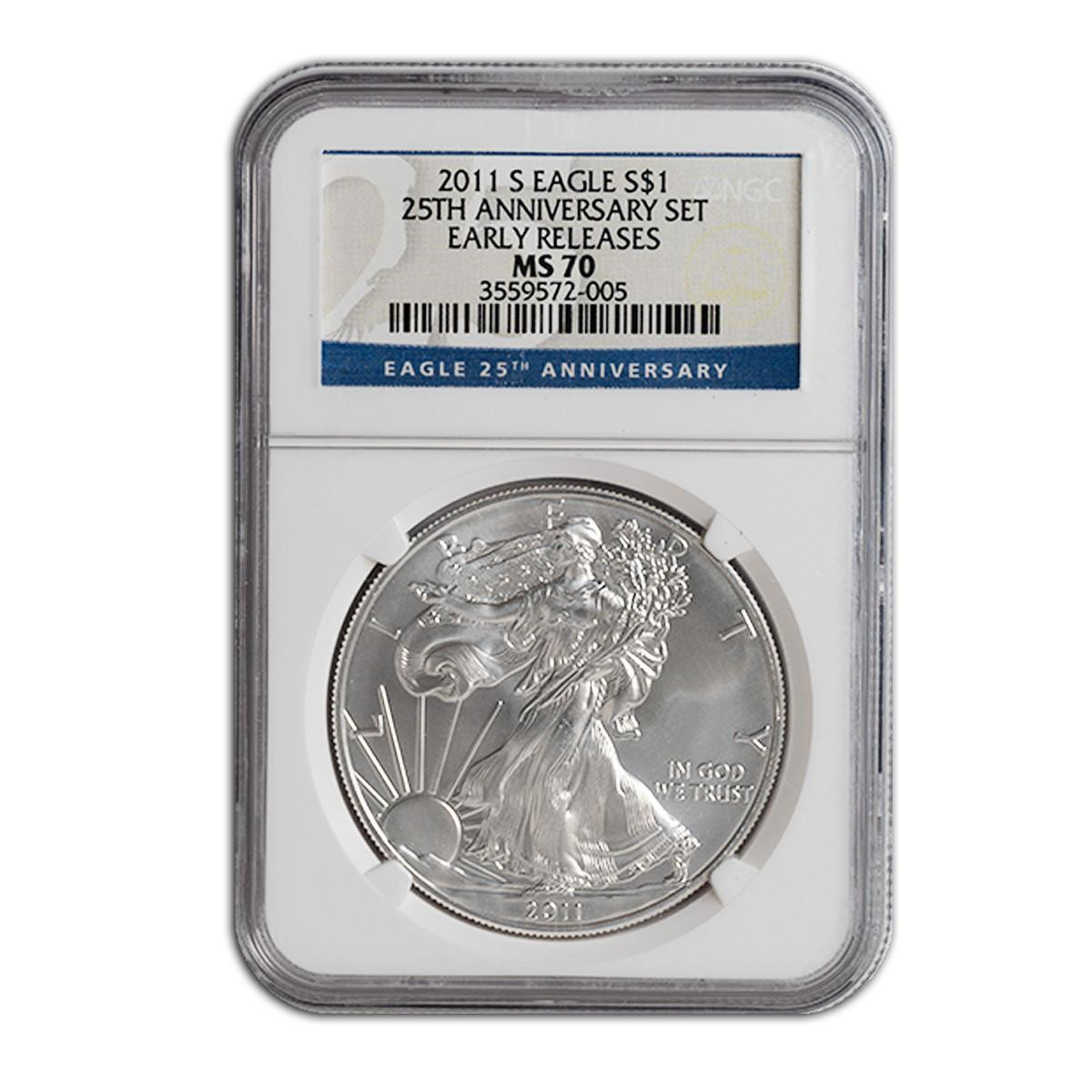 2011-S Burnished Silver Eagle NGC MS70 Early Releases - The Only S Mint Burnished