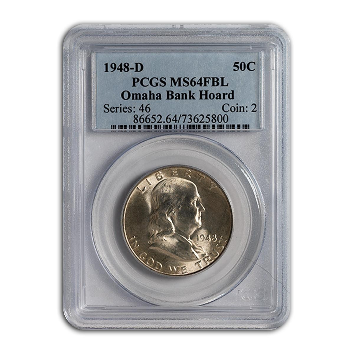 1948-D Franklin Half Dollar PCGS MS64 FBL - Omaha Bank Hoard