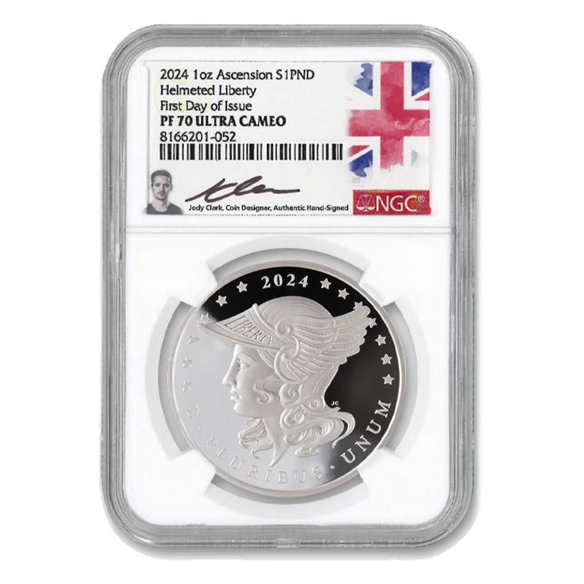 Buy 2024 Ascension Islands 1-oz Silver Helmeted Liberty Proof NGC