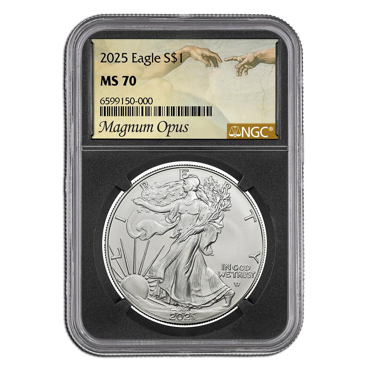 Buy 2025 $1 American Silver Eagle NGC MS70 Black Core Magnum Opus