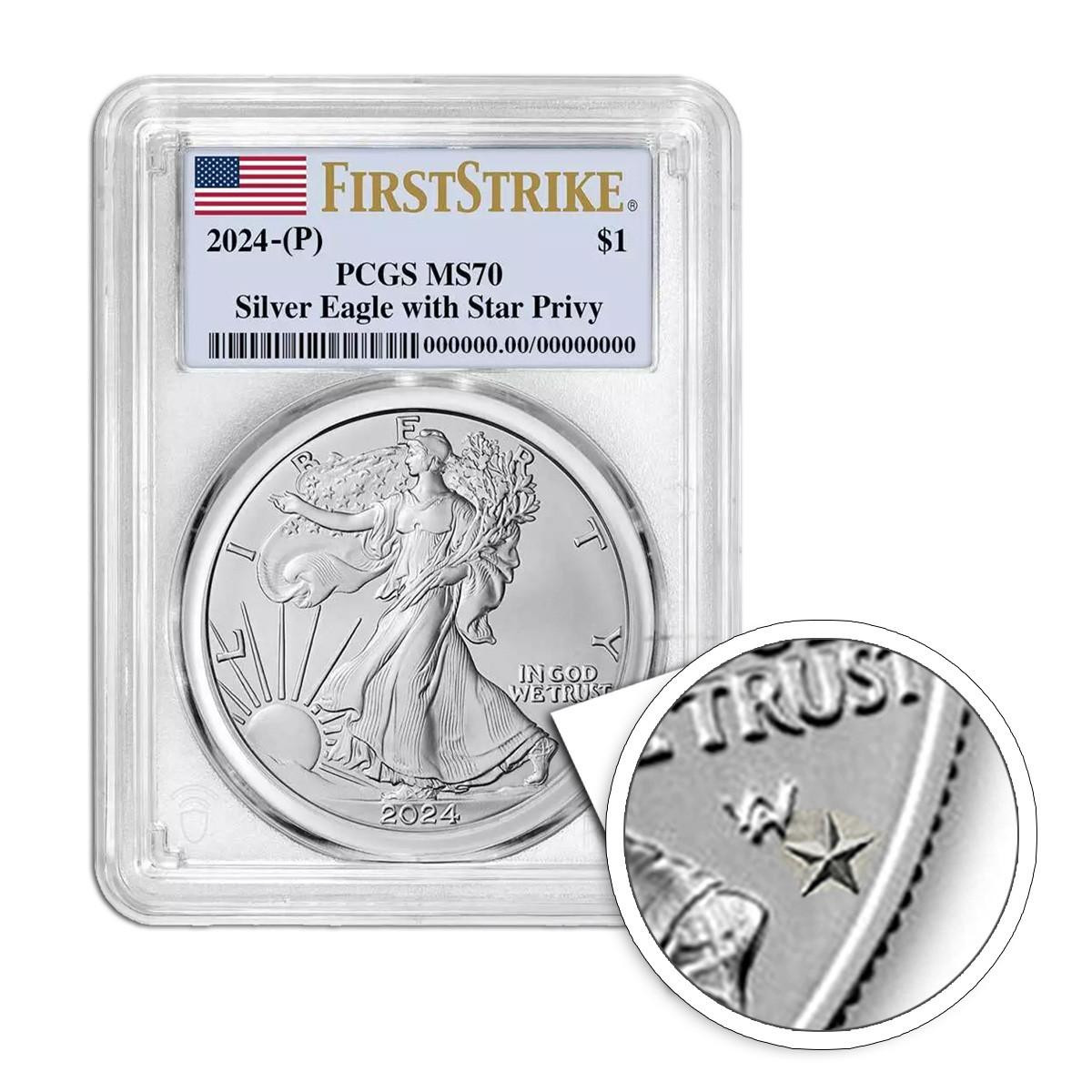 2024(P) Silver Eagle PCGS MS70 Star Privy 1st Strike - Signed By TD Rogers
