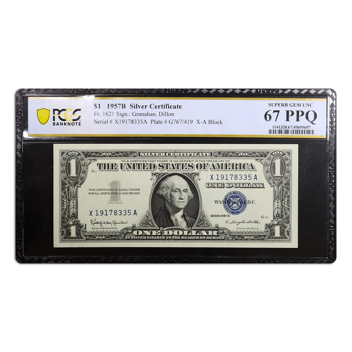 ◆超微粒子S S Bプレート　シルバー925　激レア！入手困難 Buy 1957 B $1 Silver Certificate PCGS 67 PPQ Online